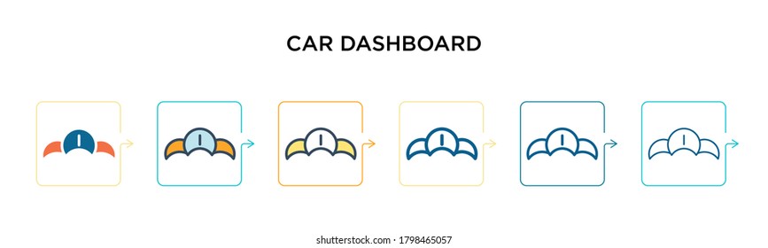 Car dashboard vector icon in 6 different modern styles. Black, two colored car dashboard icons designed in filled, outline, line and stroke style. Vector illustration can be used for web, mobile, ui