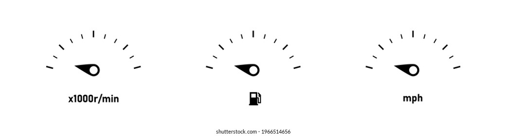 Car dashboard vector illustration. Car speedometer icon set. RPM KMPH fuel icons. RPM KMPH fuel indicator arrows. Vector graphic.  EPS 10 