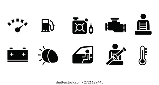 Car Dashboard Warning Icons Vector Set – Vehicle Indicator Symbols