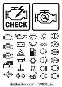 Car dashboard warning & information icons set.