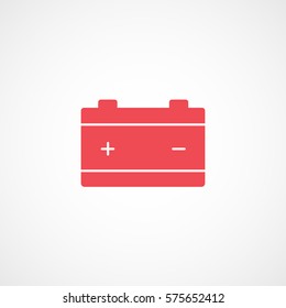 Car Dashboard Warning Light Accumulator Red Flat Icon On White Background