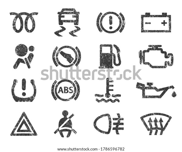 Car dashboard warning lights icons set.\
Vector illustration image. Vehicle service logo. Isolated on black\
background.	\

