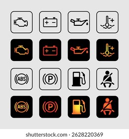 Car dashboard warning lights set icon