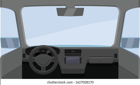 Car dashboard with windshield glass and window vector