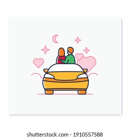 Car Date Night Color Icon. Romantic Pastime Concept. Comfortable Car Helps Relax Together Under Starry Sky. Romantic Vibes Concept. Isolated Vector Illustration