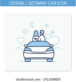 Car Date Night Line Icon. Romantic Pastime Concept. Comfortable Car Helps Relax Together Under Starry Sky. Romantic Vibes Concept. Isolated Vector Illustration.Editable Stroke