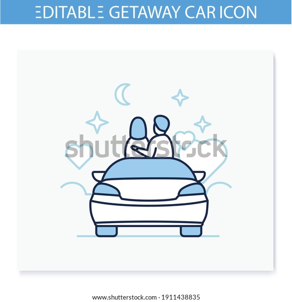 Car date\
night line icon. Romantic pastime concept. Comfortable car helps\
relax together under starry sky. Romantic vibes concept. Isolated\
vector illustration.Editable\
stroke