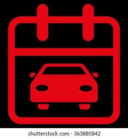 Car Day vector icon. Style is flat symbol, red color, rounded angles, black background.