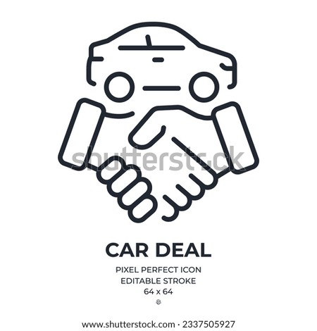 Car deal editable stroke outline icon isolated on white background flat vector illustration. Pixel perfect. 64 x 64.