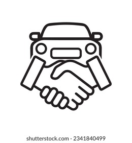 Car Deal with Hand shake icon. Line Business shaking concept. Car dealer making a deal handshake vector linear illustration.