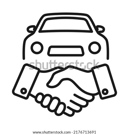 Car Deal with Hand shake icon. Line Business shaking concept. Car dealer making a deal handshake vector linear illustration.