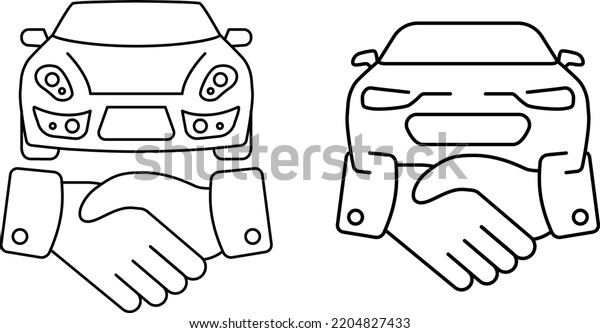 Car Deal with Hand shake sign line icon or\
logo. Business shaking concept. Car dealer making a deal handshake\
vector linear\
illustration.