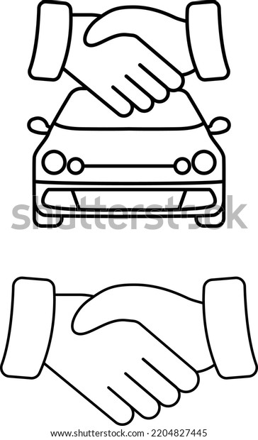 Car Deal with Hand shake sign line icon or\
logo. Business shaking concept. Car dealer making a deal handshake\
vector linear\
illustration.