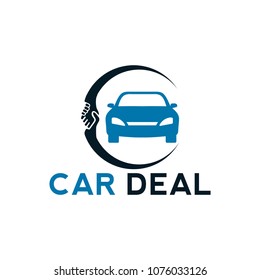car deal logo design template element with car and handshake illustration