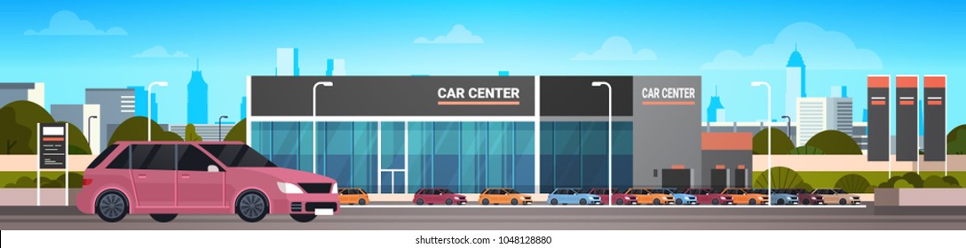 Car Dealer Center Showroom With New Vechicle Horizontal Banner