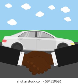 Car dealer and client shaking hands