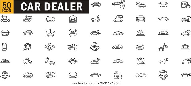 Conjunto de ícone de contorno editável de revendedor de carro. Venda, compra, showroom, veículo, concessionária, acordo e muito mais.