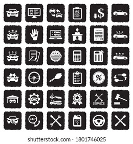 Car Dealer Icons. Grunge Black Flat Design. Vector Illustration.