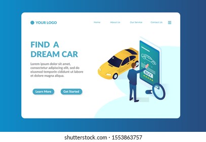 car dealer isometric website landing page template