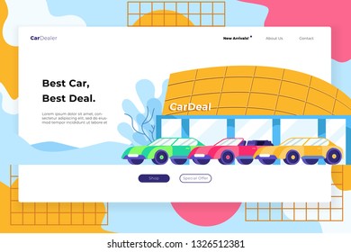 the car dealer sells three cars in green red yellow - All elements on this template are editable with vector software