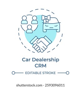 Car dealership crm soft blue concept icon. Customer relationship management. Vehicle sale. Round shape line illustration. Abstract idea. Graphic design. Easy to use in infographic, presentation