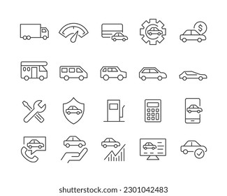 Car Dealership Icons - Vector Line. Editable Stroke.