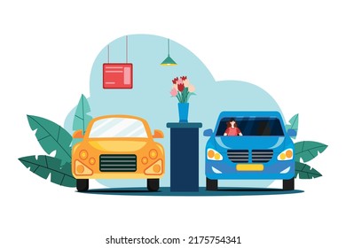 Concepto de Ilustración de la distribución de automóviles. Ilustración plana aislada en fondo blanco