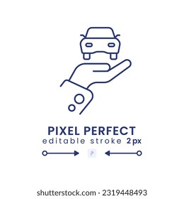 Car dealership linear desktop icon. Automotive retailer. Vehicle distributor. Auto industry. Pixel perfect, outline 2px. GUI, UX design. Isolated user interface element for website. Editable stroke