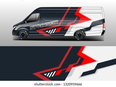 Car decal company wrap design vector. Graphic background designs van, bus, truck 