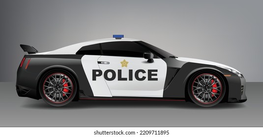 Car Decal Design Modern Art Template Livery Wrap Police Law Patrol Cop City Urban Background Vector Template Element Racing Sport Sedan Modern Concept Black White Vector Modern Template Isolated