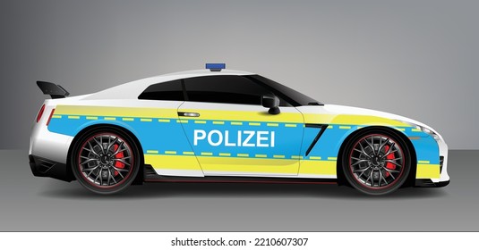 Car Decal Design Modern Art Template Livery Wrap Police Law Patrol Cop City Urban Background Vector Template Element Racing Sport Sedan Modern Concept Yellow Blue White Vector Modern Template Isolated