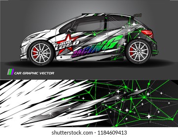 Car decal design vector. abstract racing graphic stripe background kit for vehicle vinyl wrap, race car sticker, and rally livery  