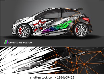 Car decal design vector. abstract racing graphic stripe background kit for vehicle vinyl wrap, race car sticker, and rally livery  
