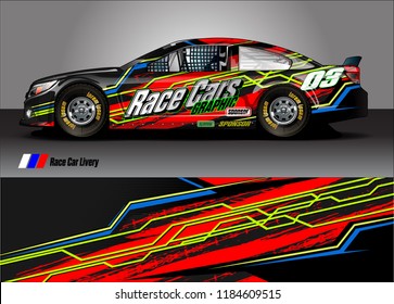 Car decal design vector. abstract racing graphic stripe background kit for vehicle vinyl wrap, race car sticker, and rally livery  