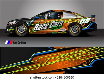 Car decal design vector. abstract racing graphic stripe background kit for vehicle vinyl wrap, race car sticker, and rally livery  