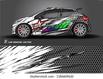 Car decal design vector. abstract racing graphic stripe background kit for vehicle vinyl wrap, race car sticker, and rally livery  