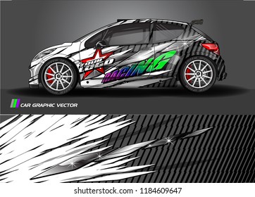 Car decal design vector. abstract racing graphic stripe background kit for vehicle vinyl wrap, race car sticker, and rally livery  