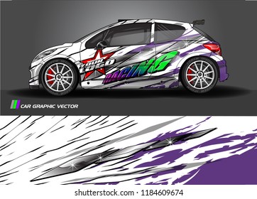 Car decal design vector. abstract racing graphic stripe background kit for vehicle vinyl wrap, race car sticker, and rally livery  