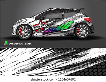 Car decal design vector. abstract racing graphic stripe background kit for vehicle vinyl wrap, race car sticker, and rally livery  