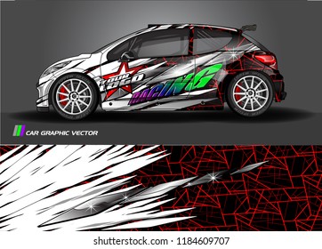 Car decal design vector. abstract racing graphic stripe background kit for vehicle vinyl wrap, race car sticker, and rally livery  