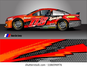 Car decal design vector. abstract racing graphic stripe background kit for vehicle vinyl wrap, race car sticker, and rally livery