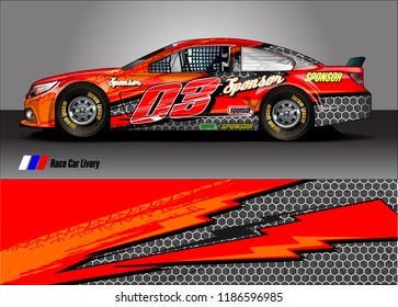 Car decal design vector. abstract racing graphic stripe background kit for vehicle vinyl wrap, race car sticker, and rally livery