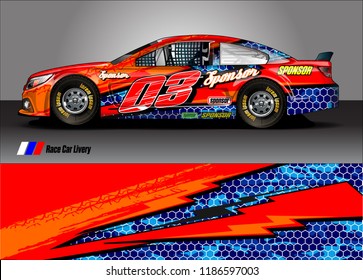 Car decal design vector. abstract racing graphic stripe background kit for vehicle vinyl wrap, race car sticker, and rally livery