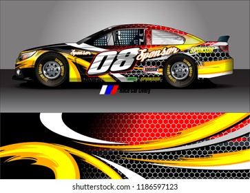 Car decal design vector. abstract racing graphic stripe background kit for vehicle vinyl wrap, race car sticker, and rally livery