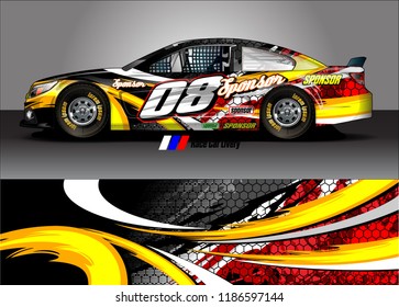 Car decal design vector. abstract racing graphic stripe background kit for vehicle vinyl wrap, race car sticker, and rally livery
