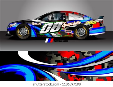 Car decal design vector. abstract racing graphic stripe background kit for vehicle vinyl wrap, race car sticker, and rally livery