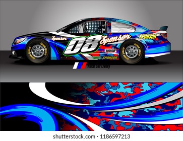 Car decal design vector. abstract racing graphic stripe background kit for vehicle vinyl wrap, race car sticker, and rally livery