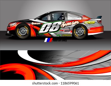 Car decal design vector. abstract racing graphic stripe background kit for vehicle vinyl wrap, race car sticker, and rally livery