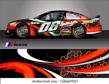 Car decal design vector. abstract racing graphic stripe background kit for vehicle vinyl wrap, race car sticker, and rally livery