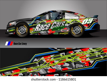 Car decal design vector. abstract racing graphic stripe background kit for vehicle vinyl wrap, race car sticker, and rally livery